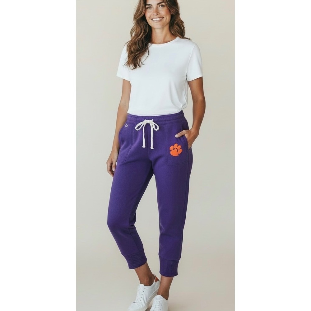CLEMSON TIGERS Sweatpants Womens XL Purple Heather Mid-calf Joggers Fleece
